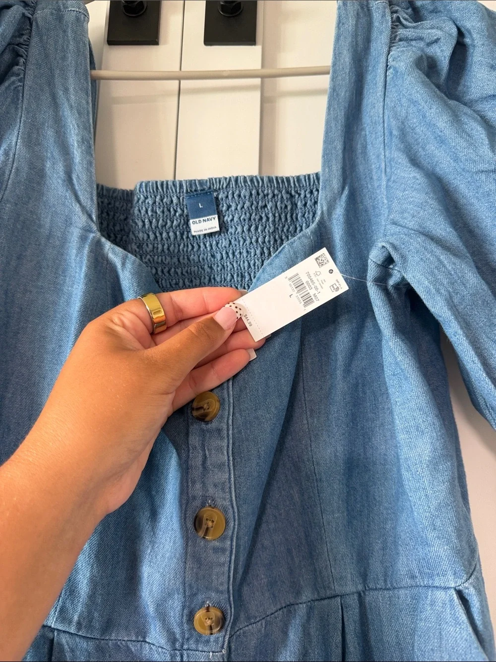 Old Navy Light Blue Denim Button-Front Puff Sleeve Mini Dress